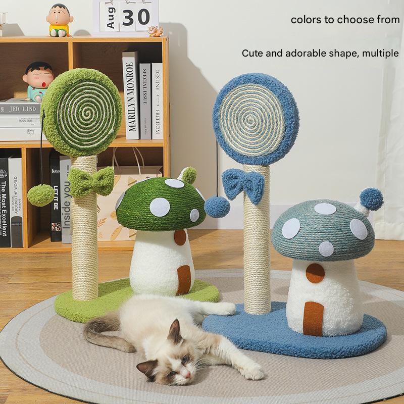 NNEDSZ Blue Durable Mushroom Cat Scratching Post - Anti-Slip, No Debris Cat Scratch Pad with Sofa Protection for Small Cats