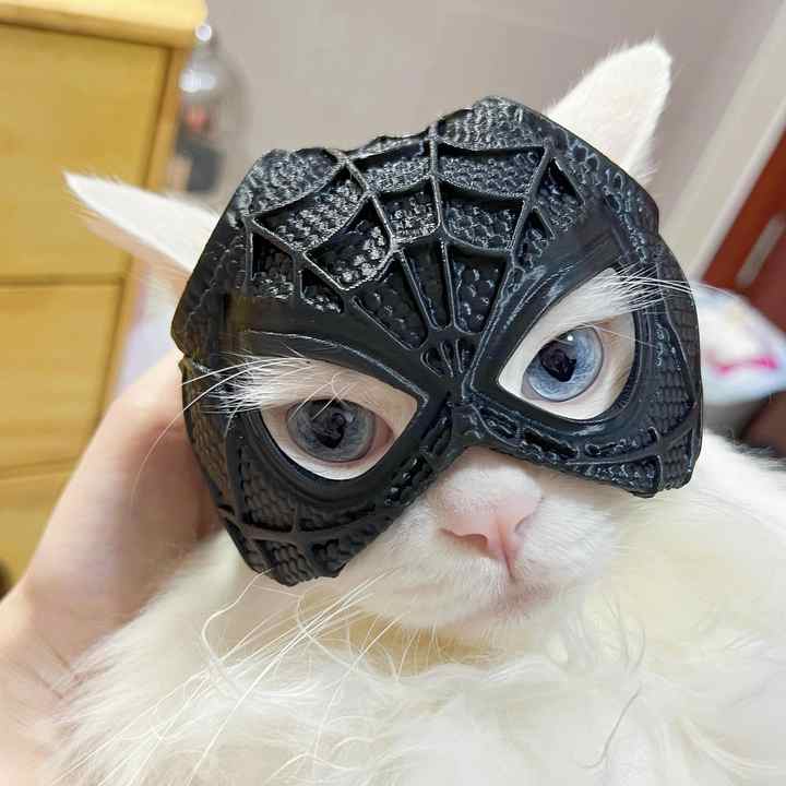NNEDSZ Size M Black And Red Stitching DIY 3D Printed Spider-Man Cat Mask - Mini Decorative Half-Face Mask for Pets